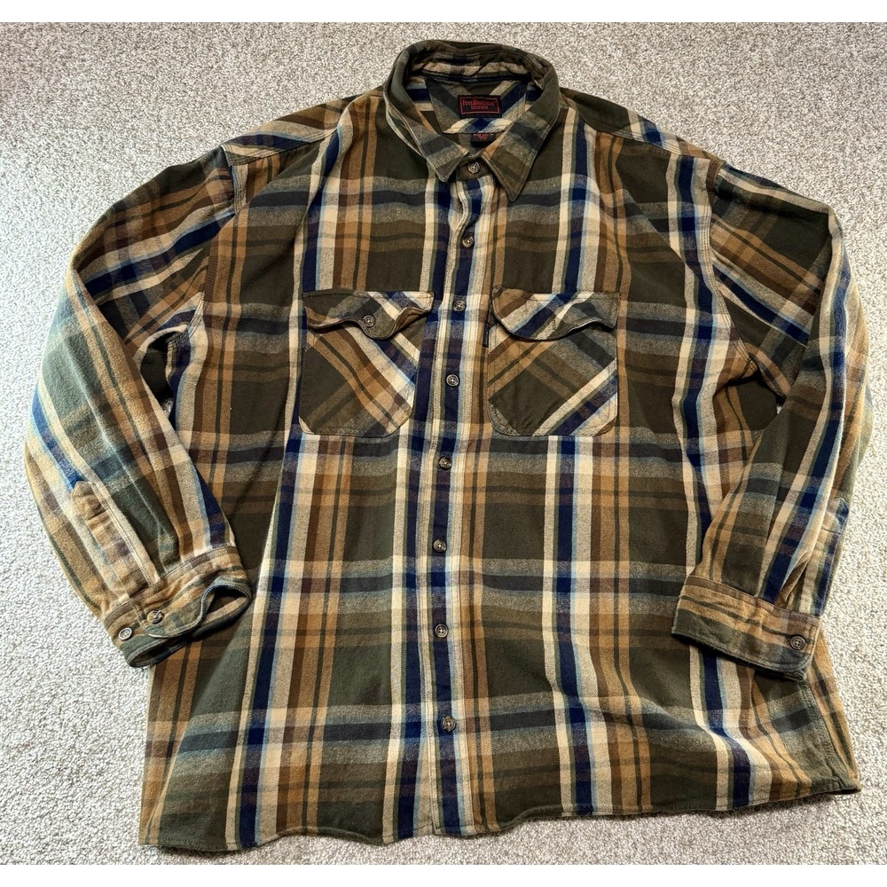 Five Brothers Brown Plaid Flannel Shirt Mens 4X Long Sleeve Button Up Big & Tall